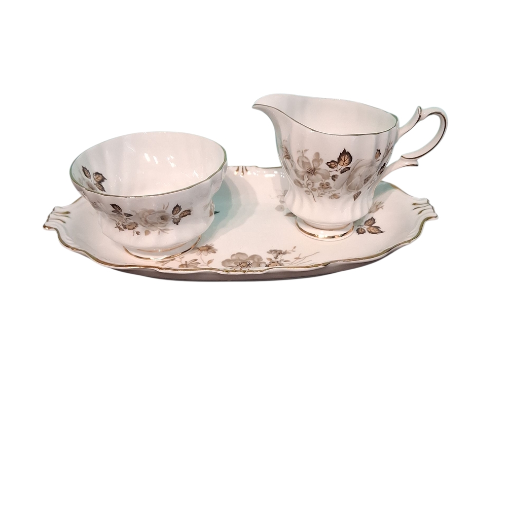 Queen Anne Floral Cream and Sugar Set with Tray